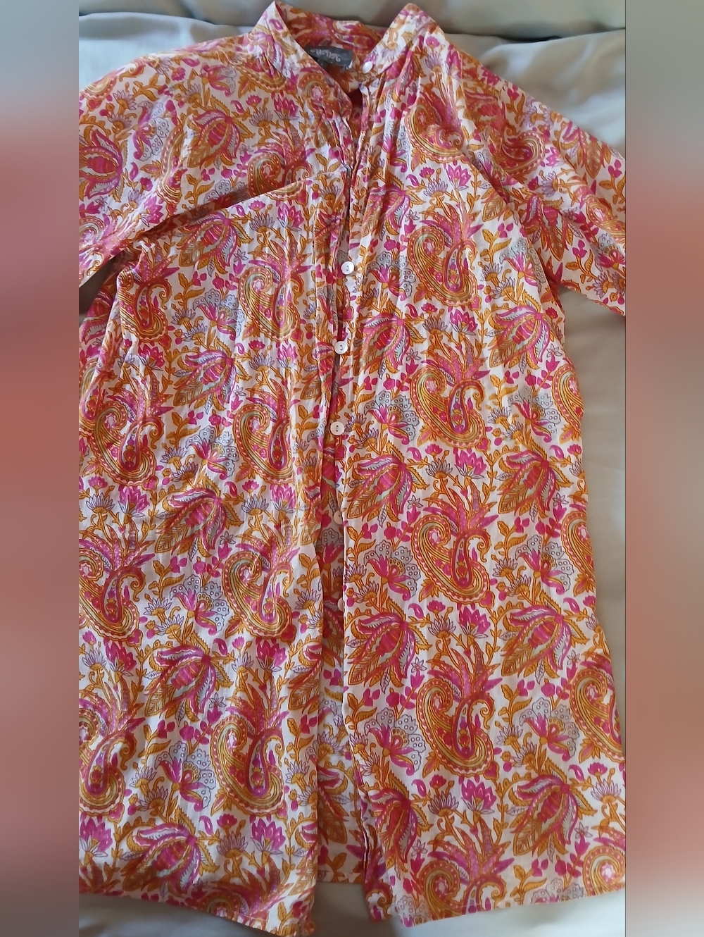 Paisley Mandarin Collar Cotton Tunic